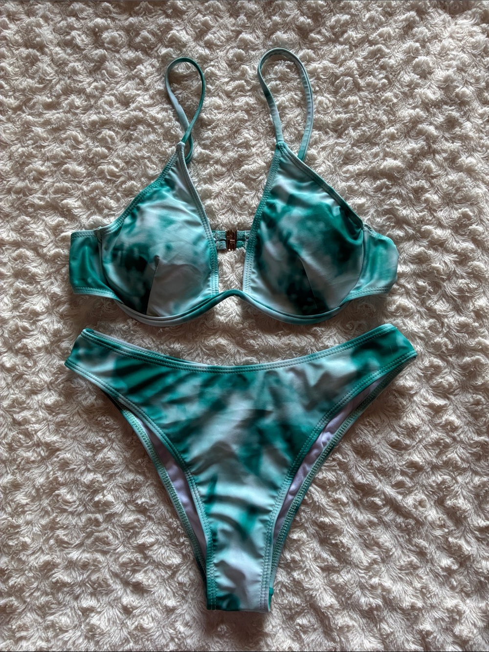 SHEIN Green Teal Tie-Dye Underwire Bikini Set